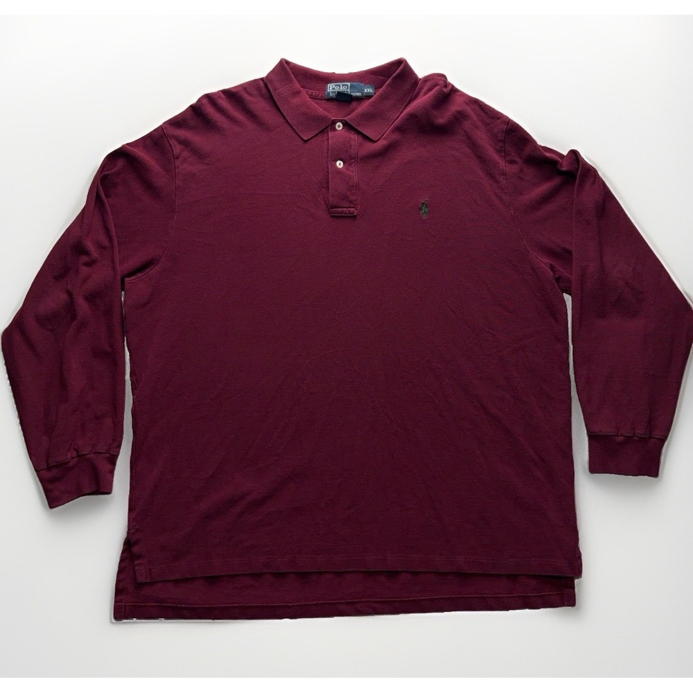 Polo Ralph Lauren Polo Shirt Mens 2XL Maroon Long Sleeve Cotton Pony Logo Casual